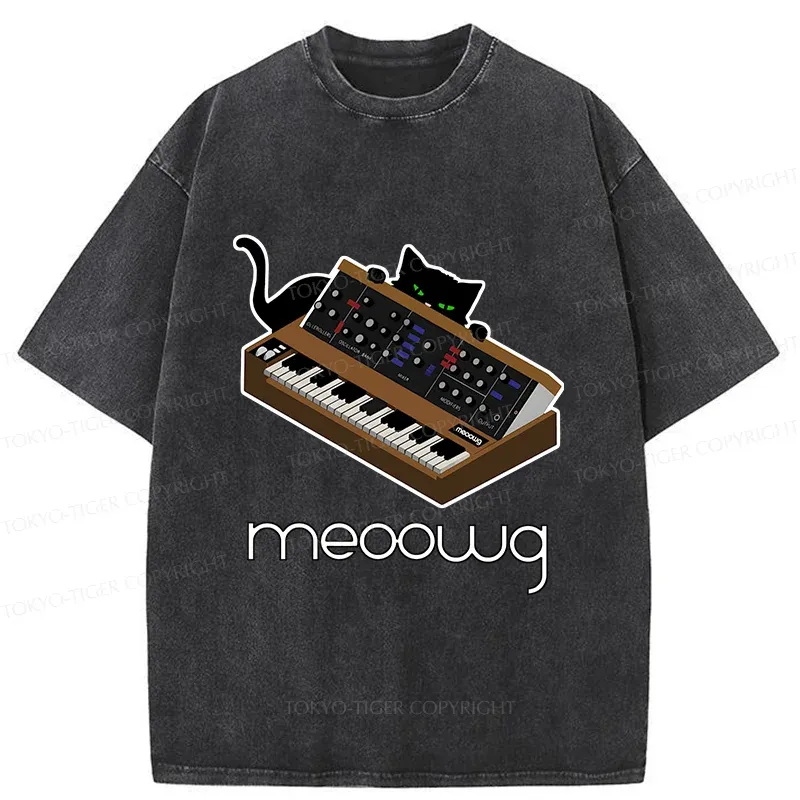 Tokyo-Tiger Cat and Music Washed T-Shirt