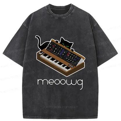 Tokyo-Tiger Cat and Music Washed T-Shirt