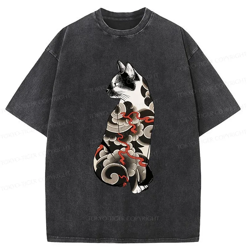 Tokyo-Tiger Tattoo Cat Washed T-Shirt