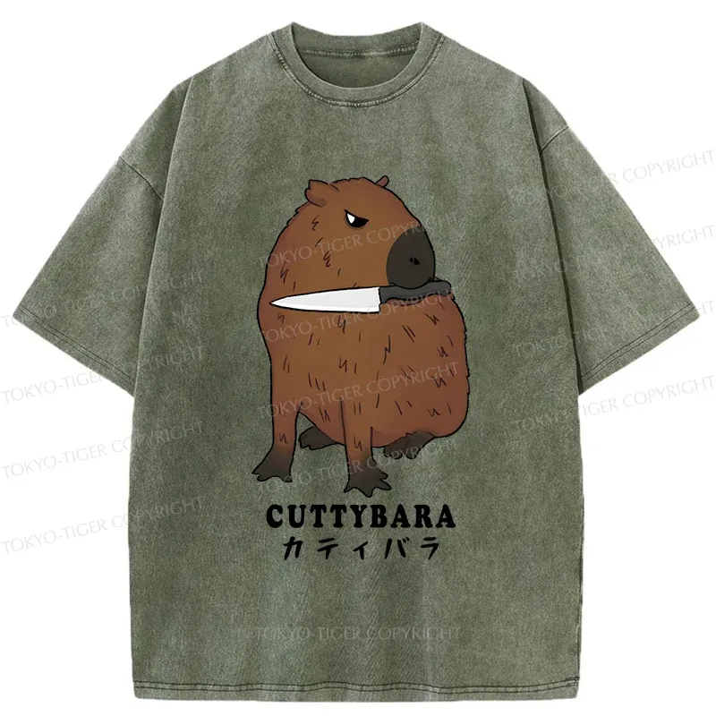 Tokyo-Tiger Cuttybara Funny Washed T-Shirt