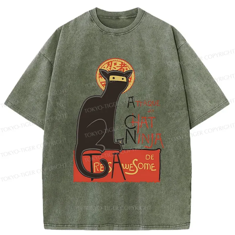 Tokyo-Tiger Ninja Cat Poster Washed T-Shirt
