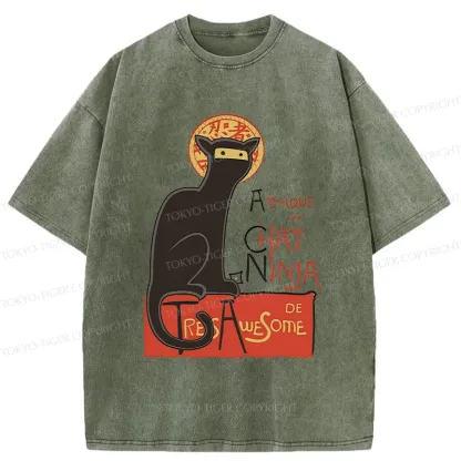 Tokyo-Tiger Ninja Cat Poster Washed T-Shirt