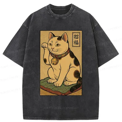 Tokyo-Tiger Retro Lucky Cat Washed T-Shirt