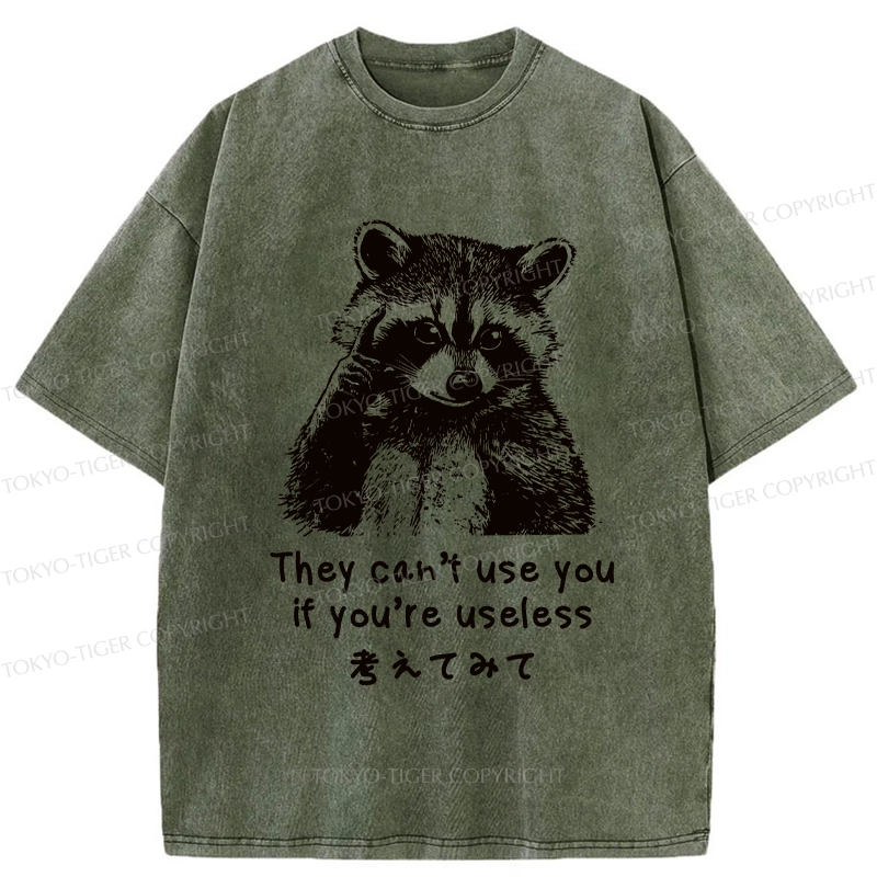 Tokyo-Tiger Funny Raccoon Quotes Washed T-Shirt