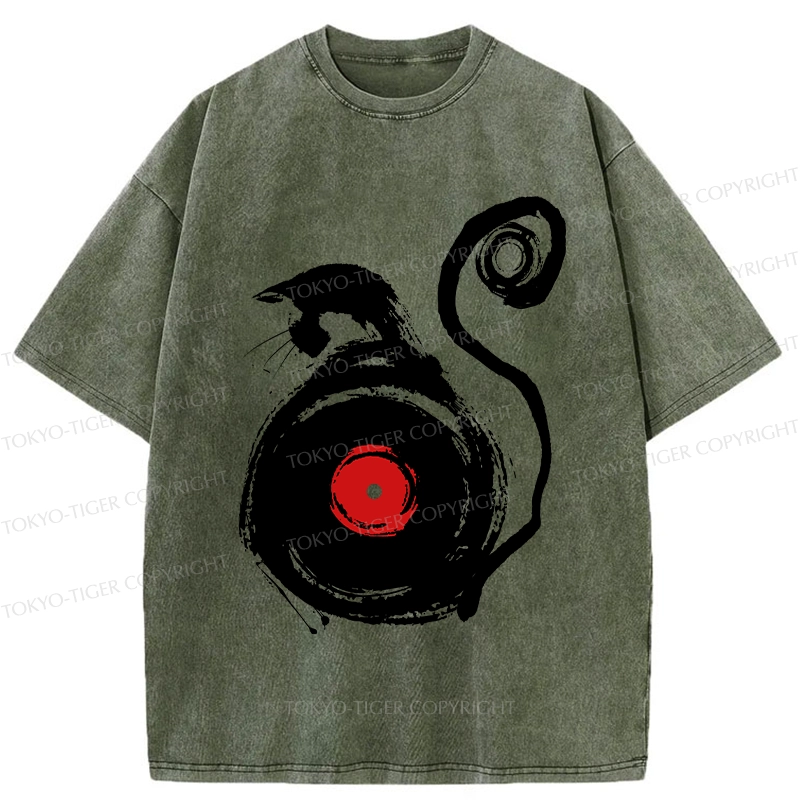 Tokyo-Tiger Vinyl Cat Silhouette Washed T-Shirt