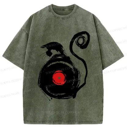 Tokyo-Tiger Vinyl Cat Silhouette Washed T-Shirt