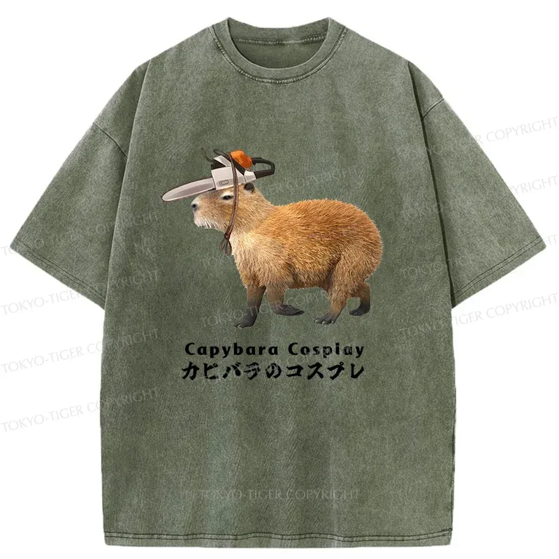 Tokyo-Tiger Capybara Cosplay Washed T-Shirt