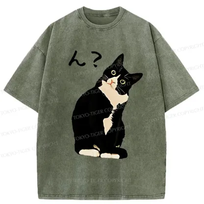 Tokyo-Tiger Suspicious Cat Japan Washed T-Shirt