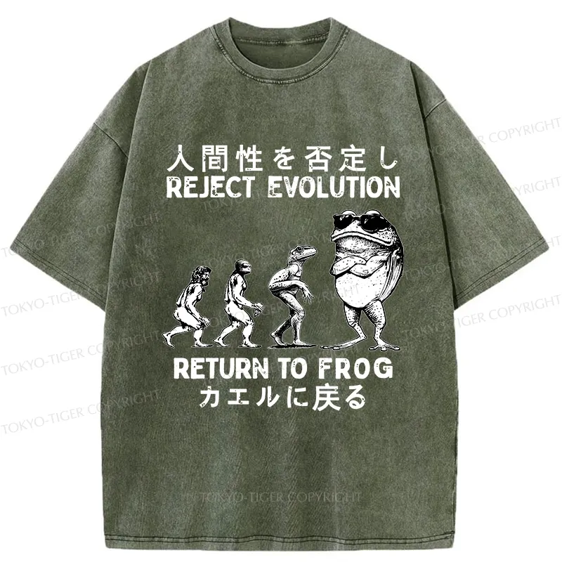 Tokyo-Tiger Reject Evolution Return To Frog Funny Washed T-Shirt