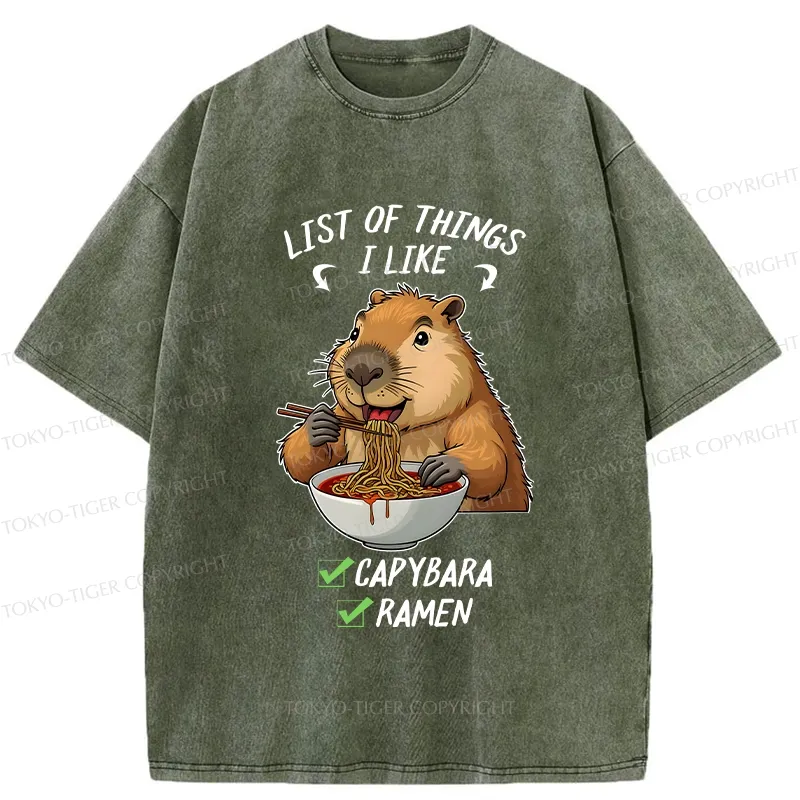 Tokyo-Tiger Capybara And Ramen Are My Favorites Washed T-Shirt