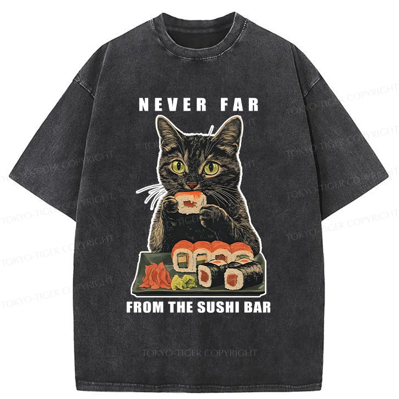 Tokyo-Tiger Cat Eating Sushi Vintage Washed T-Shirt