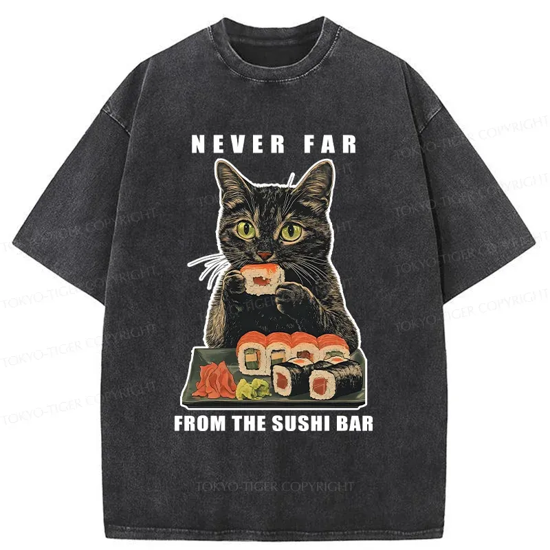 Tokyo-Tiger Cat Eating Sushi Vintage Washed T-Shirt