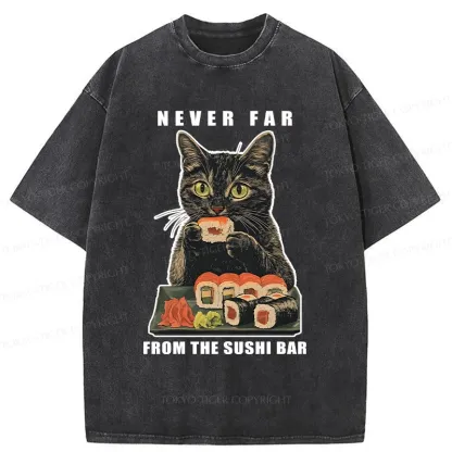 Tokyo-Tiger Cat Eating Sushi Vintage Washed T-Shirt