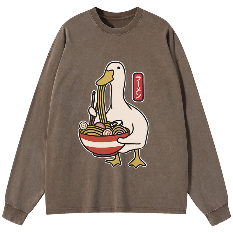 Tokyo-Tiger Ramen Lover Goose Washed Long Sleeve T-Shirt