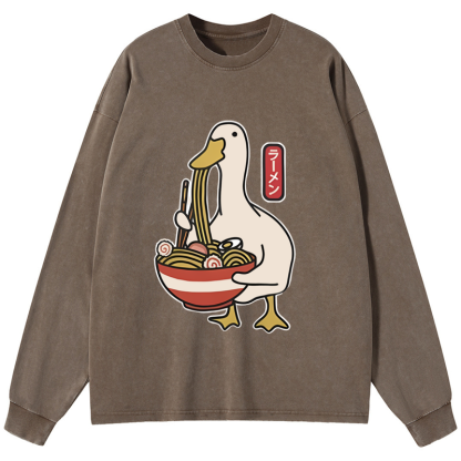 Tokyo-Tiger Ramen Lover Goose Washed Long Sleeve T-Shirt