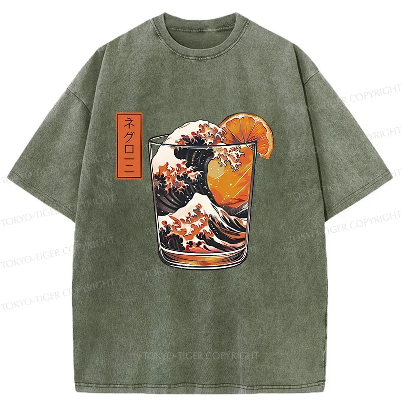 Tokyo-Tiger Ukiyoe Wine Cup Washed T-Shirt