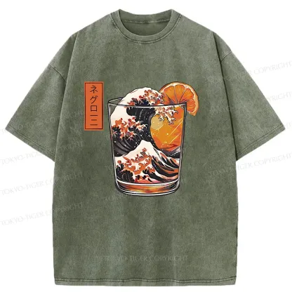 Tokyo-Tiger Ukiyoe Wine Cup Washed T-Shirt