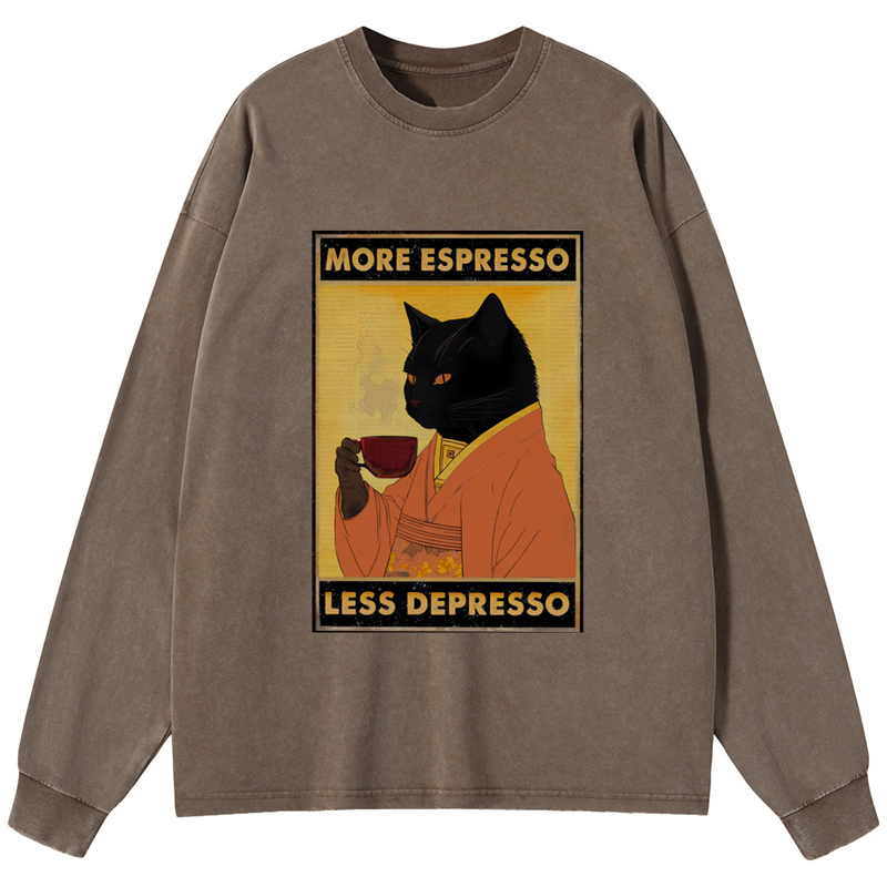 Tokyo-Tiger Increase Espresso Decrease Distress Washed Long Sleeve T-Shirt