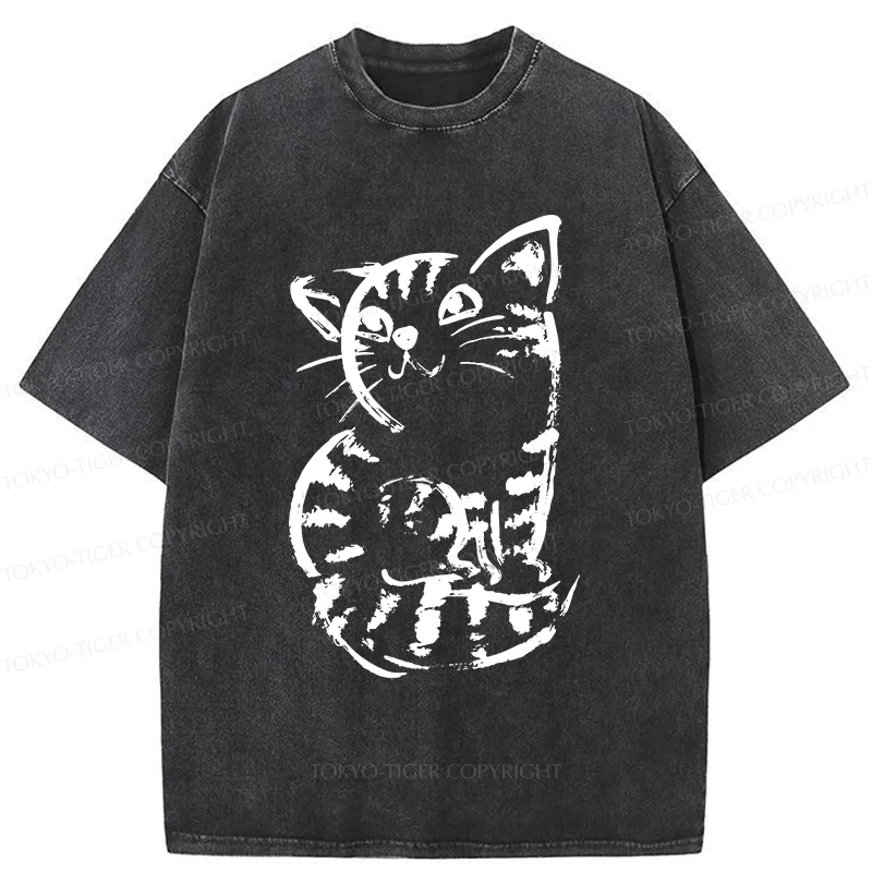 Tokyo-Tiger Retro Japanese Cat Washed T-Shirt