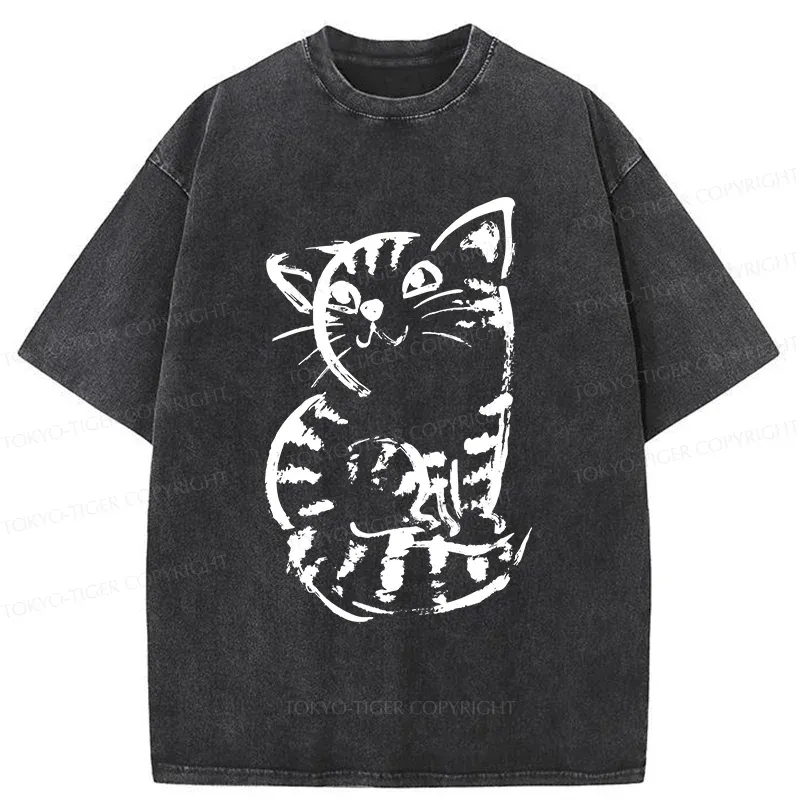 Tokyo-Tiger Retro Japanese Cat Washed T-Shirt