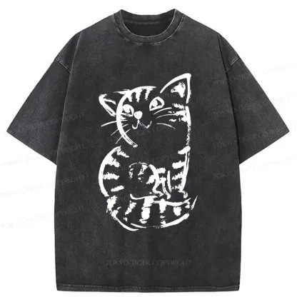 Tokyo-Tiger Retro Japanese Cat Washed T-Shirt