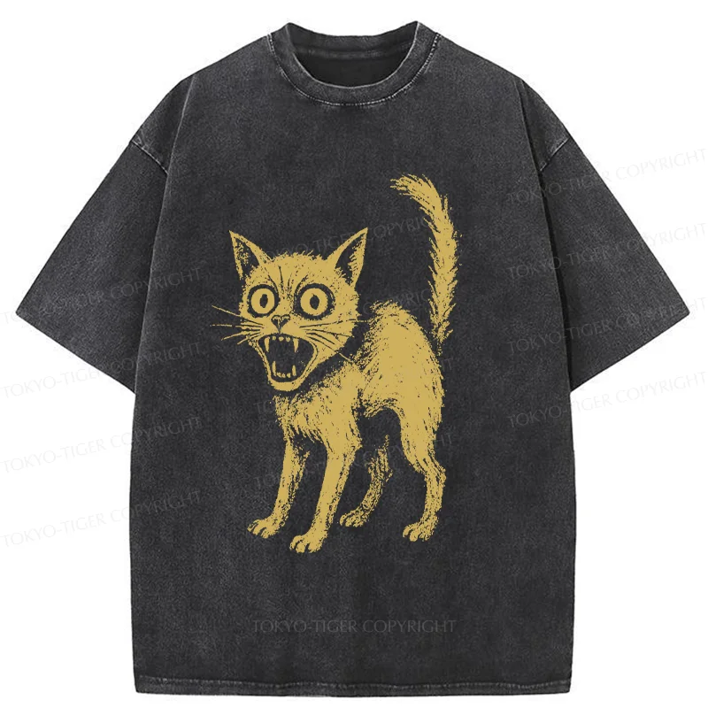 Tokyo-Tiger Frightened Cat Washed T-Shirt