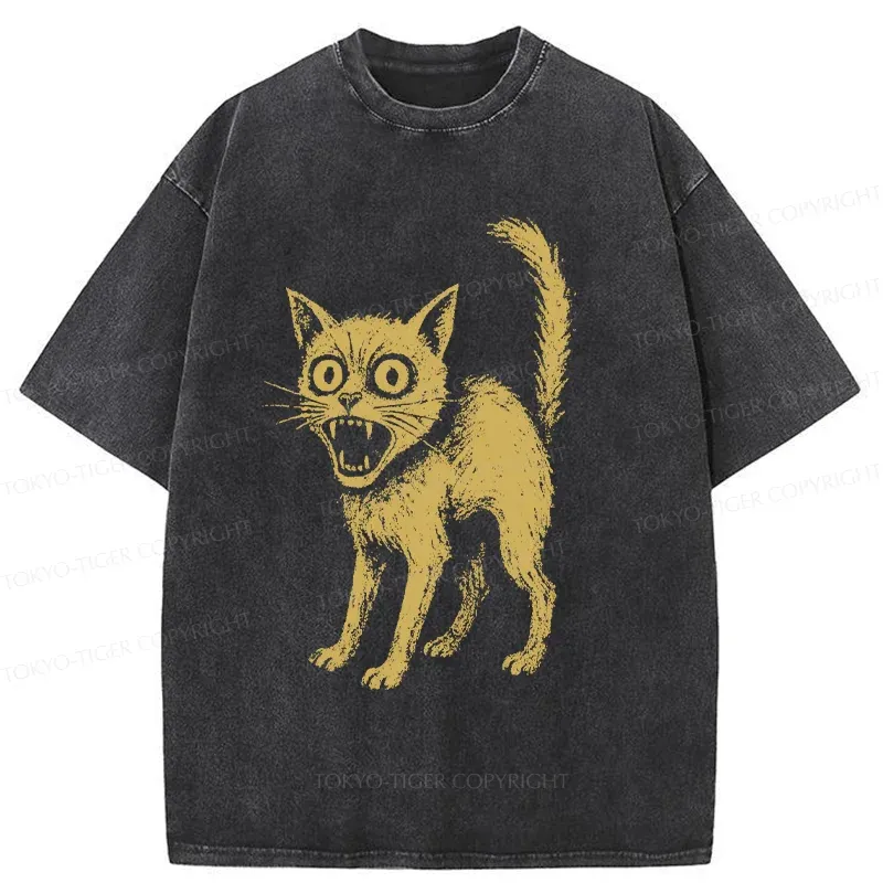 Tokyo-Tiger Frightened Cat Washed T-Shirt