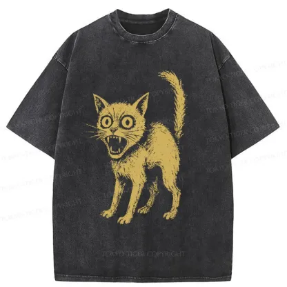 Tokyo-Tiger Frightened Cat Washed T-Shirt
