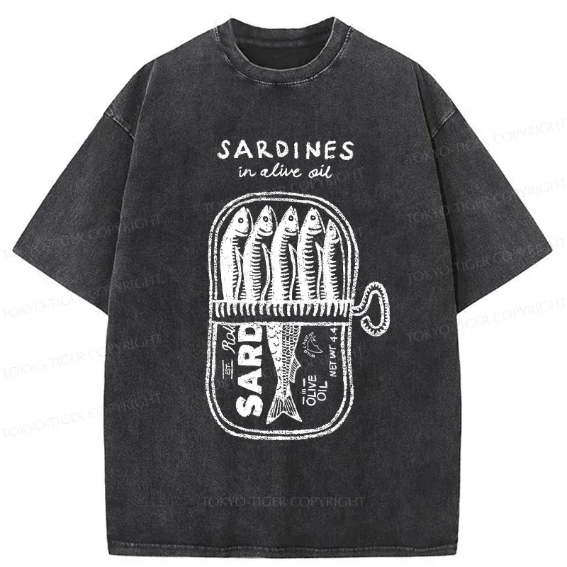 Tokyo-Tiger Canned Sardines Washed T-Shirt