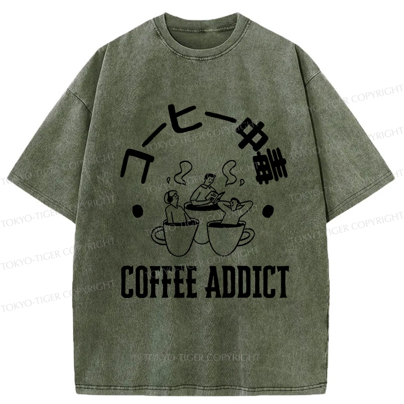 Tokyo-Tiger Funny Addiction To Coffee Washed T-Shirt