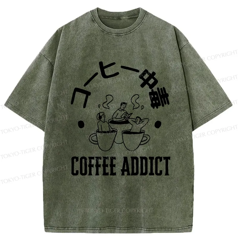 Tokyo-Tiger Funny Addiction To Coffee Washed T-Shirt