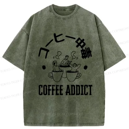 Tokyo-Tiger Funny Addiction To Coffee Washed T-Shirt