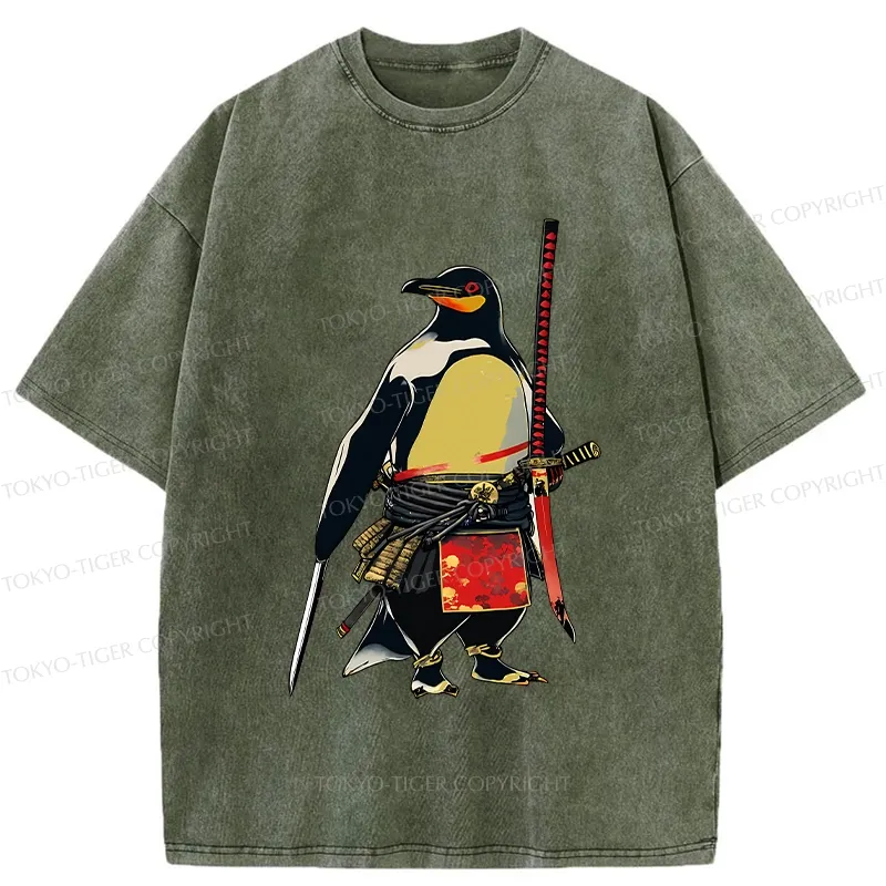 Tokyo-Tiger Samurai Penguin Washed T-Shirt