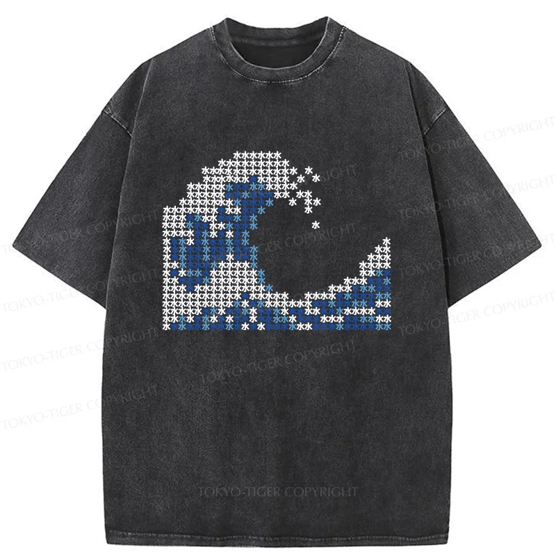 Tokyo-Tiger Ukiyo-e Waves Kanji Washed T-Shirt