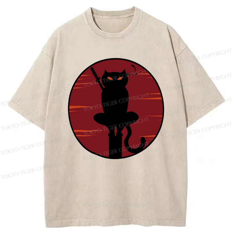 Tokyo-Tiger Japanese Ninja Black Cat Washed T-Shirt
