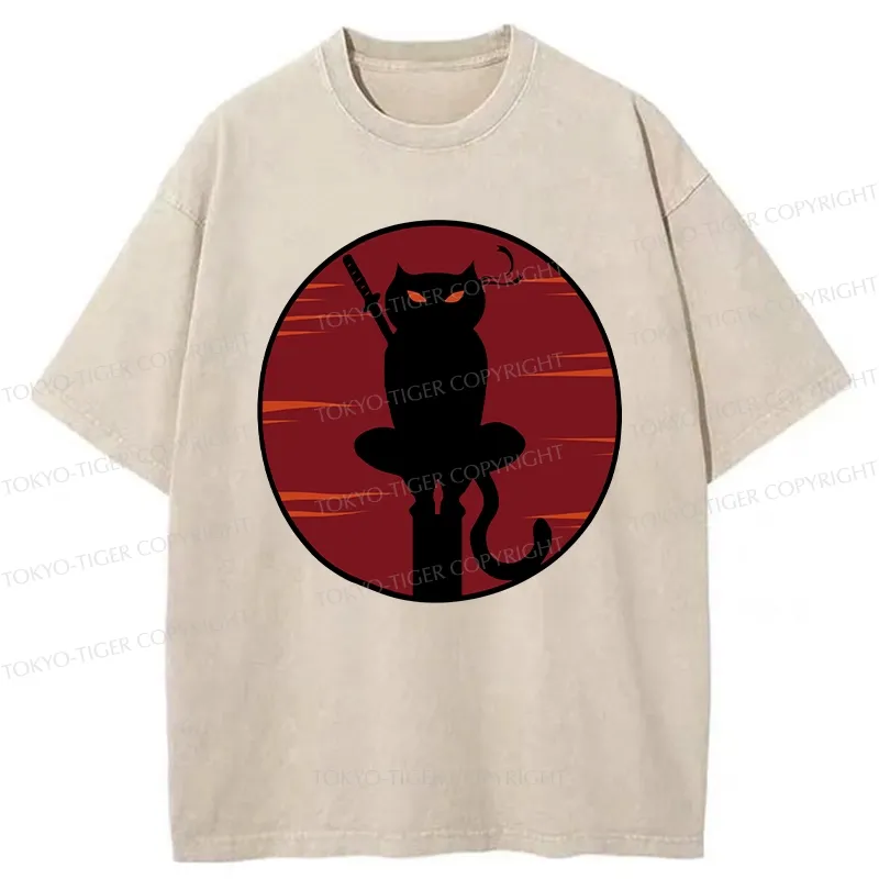 Tokyo-Tiger Japanese Ninja Black Cat Washed T-Shirt