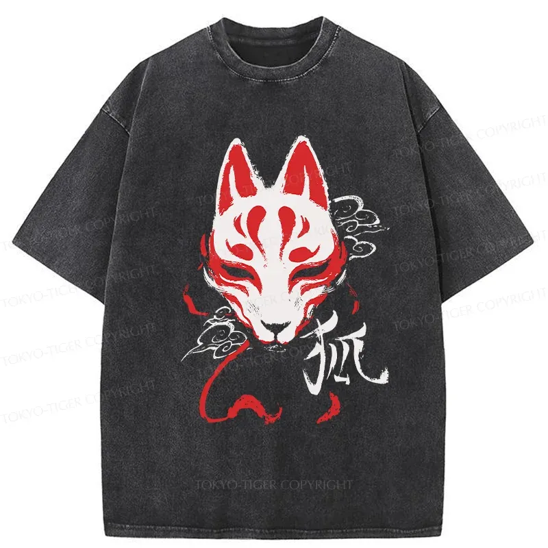 Tokyo-Tiger Japanese Fox Mask Washed T-Shirt