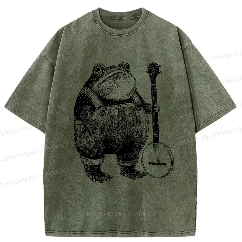 Tokyo-Tiger Vintage Frog Playing Banjo Washed T-Shirt