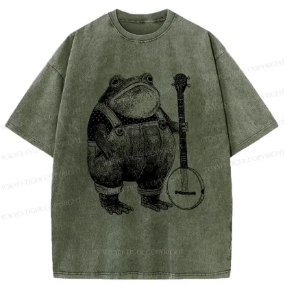 Tokyo-Tiger Vintage Frog Playing Banjo Washed T-Shirt