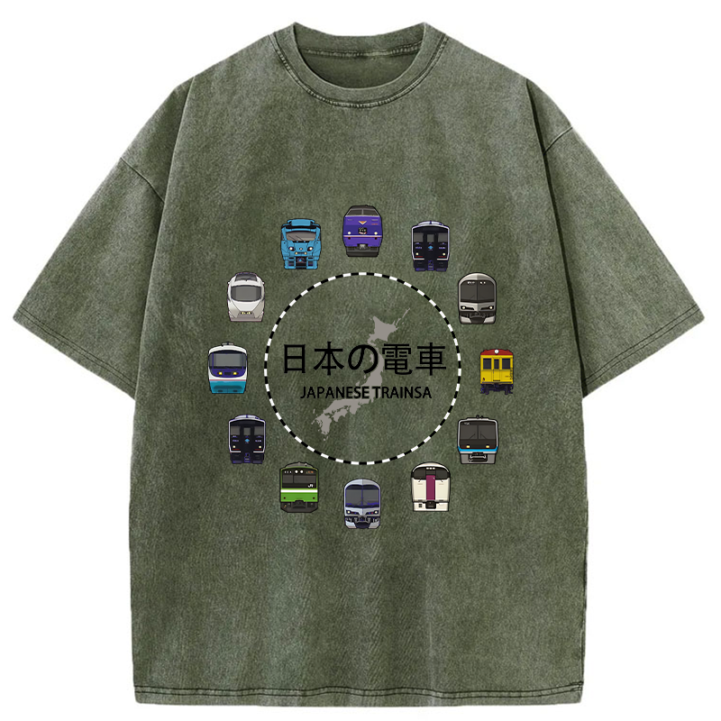 Tokyo-Tiger Japanese Trains Washed T-Shirt
