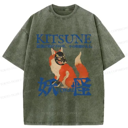 Tokyo-Tiger Japanese Fox Yokai Washed T-Shirt
