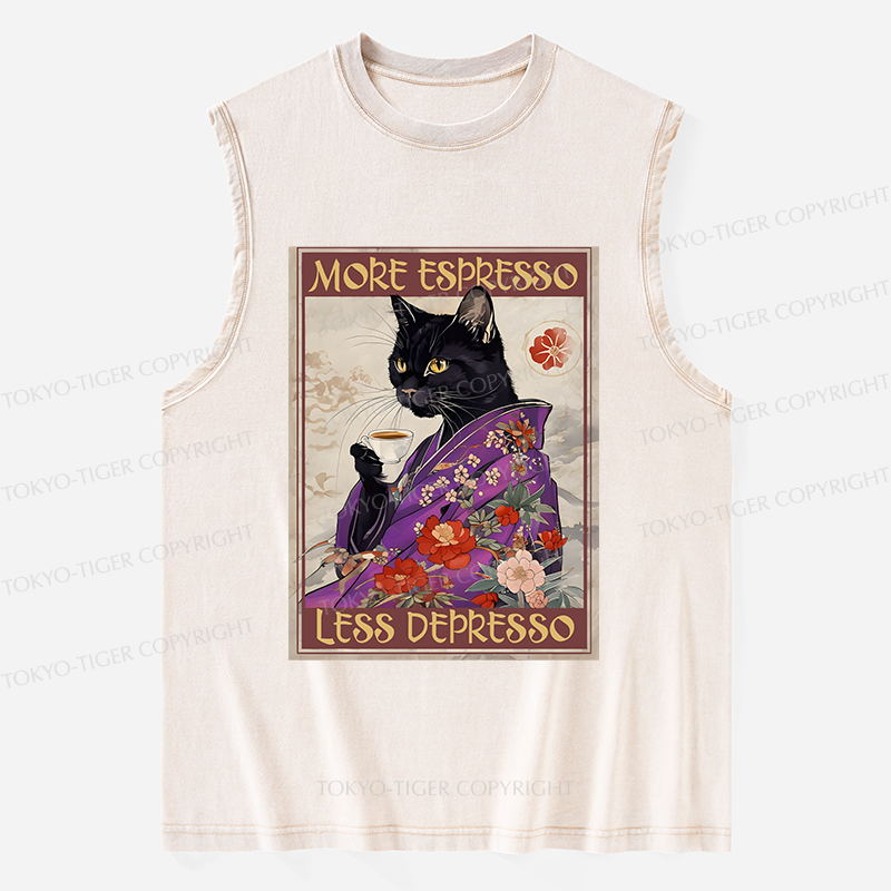 Tokyo-Tiger Japanese Cat Drinking Coffee Washed Tank