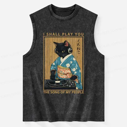 Tokyo-Tiger Funny Playing Music Black Cat Washed Tank