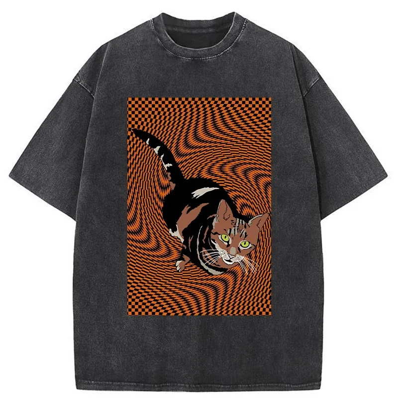 Tokyo-Tiger Psychedelic Orange Cat Washed T-Shirt