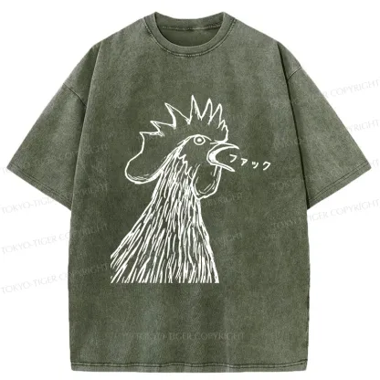 Tokyo-Tiger Funny Dirty Talking Chicken Washed T-Shirt