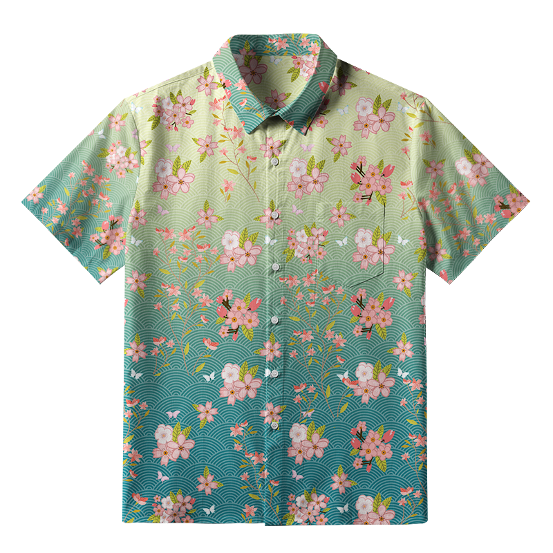 Tokyo-Tiger Sakura Blossom Waves Button-up Shirt
