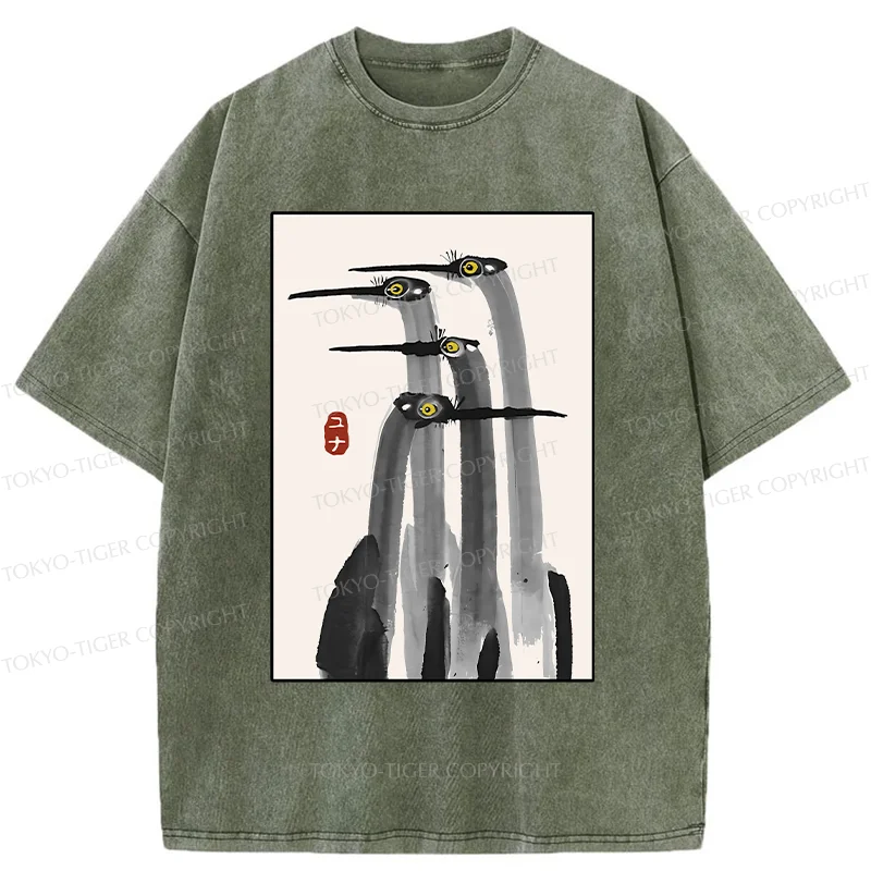 Tokyo-Tiger Japanese Crane Poster Washed T-Shirt