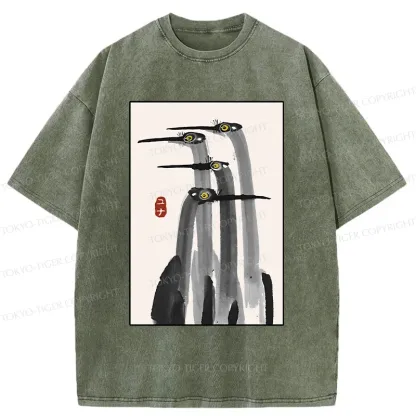 Tokyo-Tiger Japanese Crane Poster Washed T-Shirt