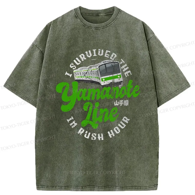 Tokyo-Tiger Funny Yamanote Line Washed T-Shirt