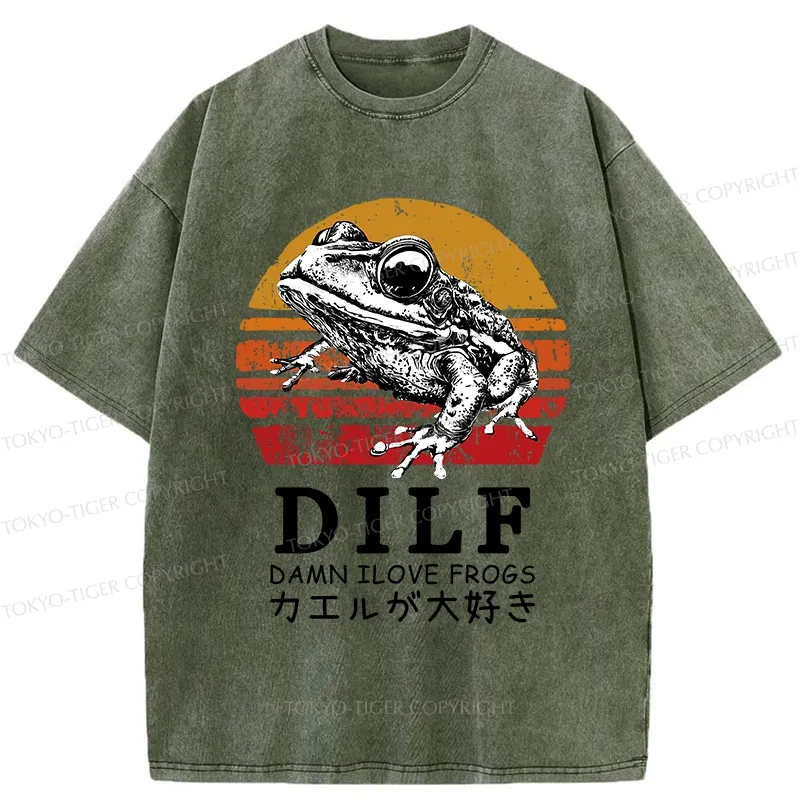 Tokyo-Tiger Funny Frog Lover Washed T-Shirt